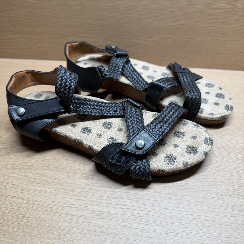 Drexlite Ardell‎ Black Strappy Sandals Size 9M Braided Comfort Cork Footbed Boho